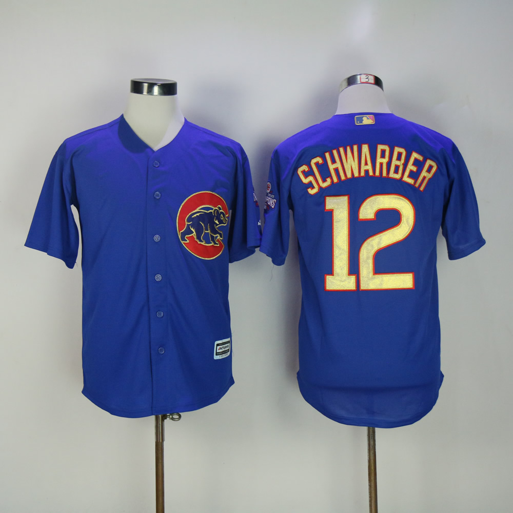 Men Chicago Cubs #12 Schwarber Blue Champion MLB Jerseys->chicago cubs->MLB Jersey